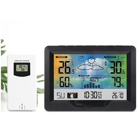 Färgväderstation Trådlös medSensor,Termometer Hygrometer,Svart