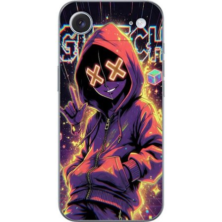 Kompatibelt Mobilskal till Apple Apple iPhone 17 Air Cyberpunk-inspirerad hoodie-karaktär med neon, glitch-effekter och mask, futuristisk digital kon