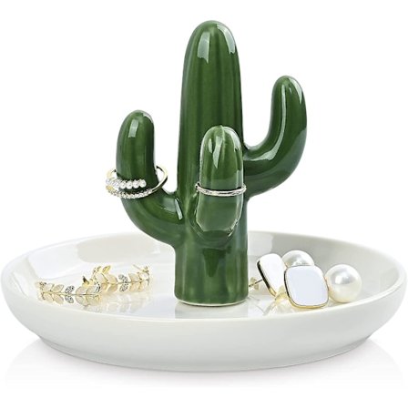 Keramisk kaktusringhållare Kaktusringfat för smycken Kaktusdekor Födelsedag Bröllopsdag Brudgåva Förlovning Julgåva till kvinnor, Mörkgrön