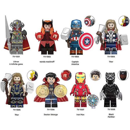 8 kpl/setti Marvel Avengers Thor Minifiguurit Super Sankari Sarjakuva Rakennuspalikkahahmot Dc Minifiguuri Lasten Lelut sm568