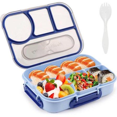 ING Lunchlåda - Bento Box med fack - 4 fack - 23,2*17,2*5,1 cm (Blå)