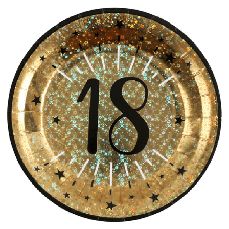 Tallrikar Svart & Guld 18 år, 10-pack - Födelsedagskalas - Kalaslagret.se