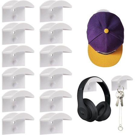 12 stk. selvklæbende væghatte (hvid), opbevaringsstøtte til hattekroge, velegnet til døre, soveværelser, indgange