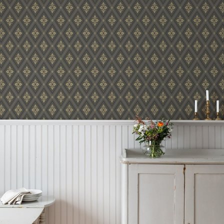 Duro Tapet, Astrid 692-04 Gammalsvenska QuickUp, L, Svart/guld, Färg & tapeter