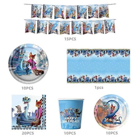 Zootopia 2 Fødselsdagsfest Dekorationer Sæt Bannere Tallerkener Dug Balloner