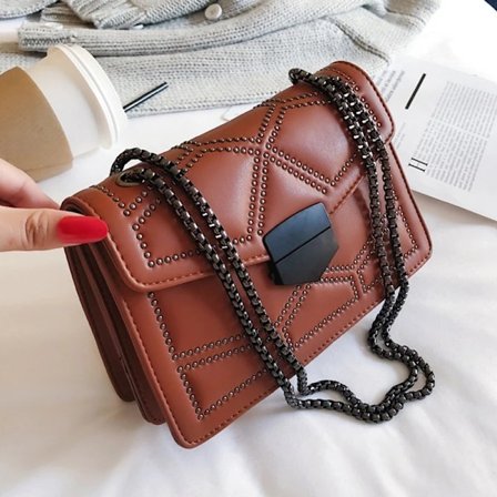 Vintage Rivet Liten Crossbody Väska för Kvinnor PU Läder Axelremsväska Lyxig Designer Mode Handväska
