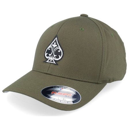Iconic - Grønn flexfit Caps - Ace Of Spades Olive Flexfit @ Hatstore