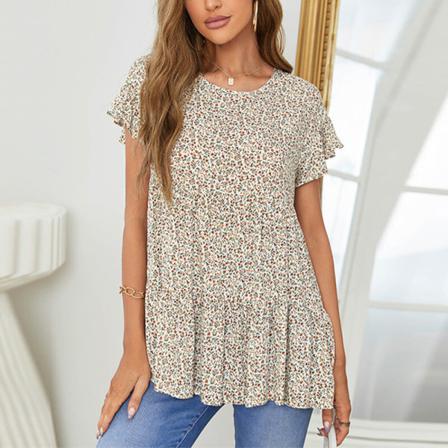 Kvinnor Kortärmad Tee Back Button Tunika Blus