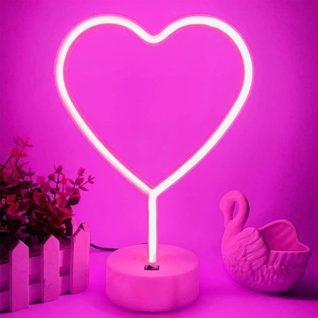 Lett Hjerte Neonlys LED Neonlampe for Soverom USB/Batteridrevet Kjærlighet Hjerte Neonskilt Neon Rosa Skilt Kvinner Estetisk Rom Bryllupsdekor