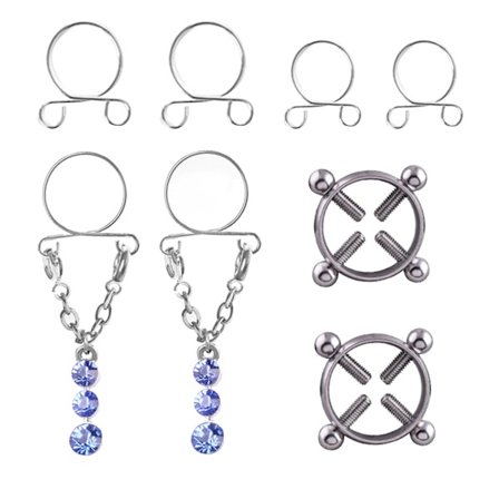 Mote Vanndråpe Skrue Ikke-Piercet Brystvortring Sett Brystvortring Kroppssmykker (Blå)