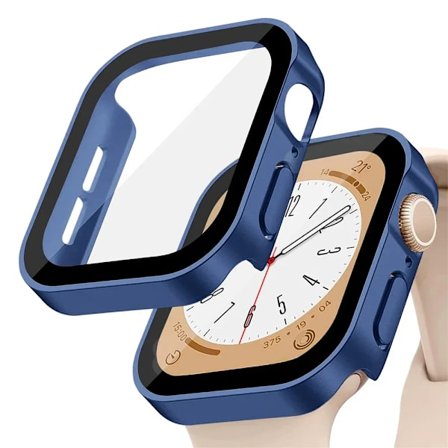 Glas + skal för Apple Watch serie 9 8 7 6 5 4 se 44mm 40mm 41mm 45mm Rak Kant Skärmskydd Apple Watch tillbehör