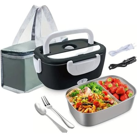 Rustfri Elektrisk Matboks 12/24v / 110/220v Bil Lastebil Kontor 80W - 1.5L - svart