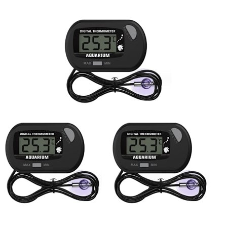 Digitalt LCD-akvarietermometer med sugekopper og vanntett sonde for akvarium, fisketank, vivarium, reptilterrarium (3 stk)