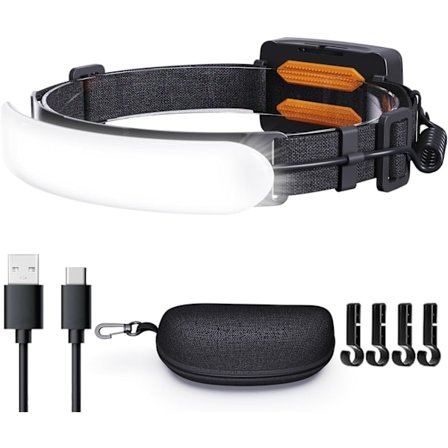 Hodelykt Oppladbar PRO+, 7500mAh 1500 Lumen Super Lys 230° Stråle LED Hodelykt, Hodelys for Panne, 3 Moduser, IPX6 Hodelykter for Voksne Camping