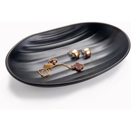 Nyckelskål Svart Ringfat Liten Dekorativ Smyckesorganisatorkorg Platta Oval Prydnadsfat för Entré Kommod Dekoration