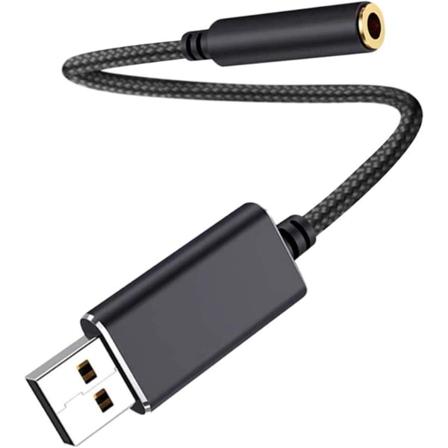 USB-lydadapter, USB til 3,5 mm lydjacksadapter, USB ekstern lydkortadapter (sort/20 cm)