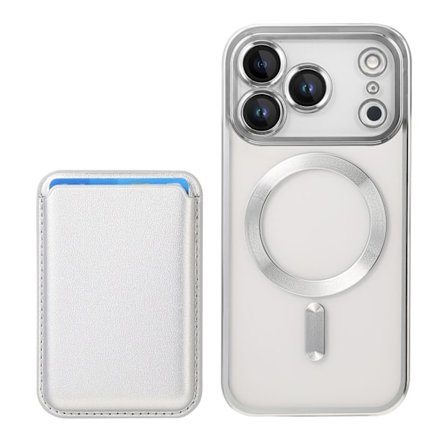 Sølv Magnetisk Etui Sæt Kompatibelt med iPhone 17 Pro Max - Elektropletteret PC med Kortholder