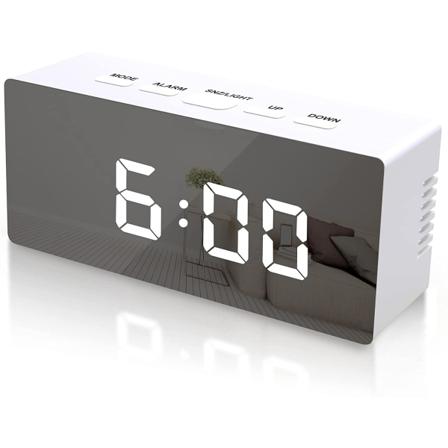 Digital Led Väckarklocka Med Spegelyta Vit