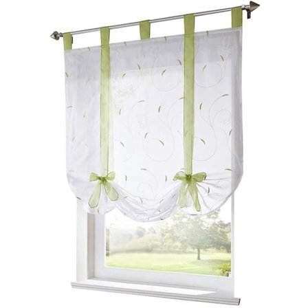 Romersk gardin med broderitejp Romerska gardiner Transparenta öglor Gardin (wxh 60x140cm, Grön)