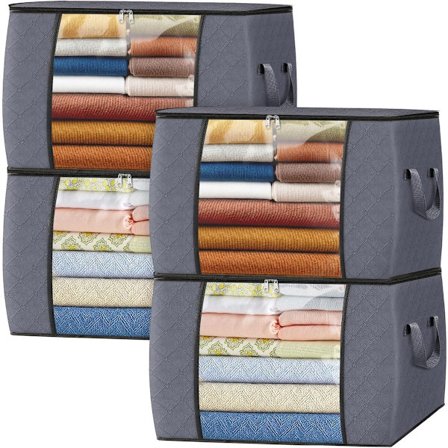 4-pack Klädförvaringsväskor - Vikbara Filtleksaker med Dragkedja Lämpliga för Sovrum, Garderob, Kläder, Täcke Garderob med Handtag_yu