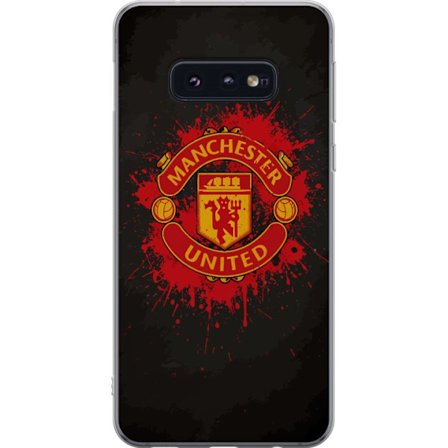 Kompatibelt Mobildeksel til Samsung Samsung Galaxy S10e Manchester United logo i rød og gul farge med røff sportslig bakgrunn