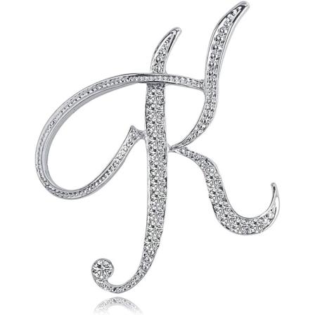 A-Z Initial Letters Brosch för kvinnor, Silverpläterad metall strass klar AAA+ kristall kavajslag pin broscher (1 st)
