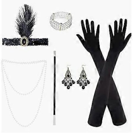 1920-tals Dam Flapper Tillbehör Retro Gatsby Kostym Tillbehör Set 20-tals Flapper Pannband Pärlhalsband Armband Örhängen Handskar -NMAOV( E)