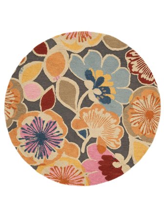 Wol Vloerkleed Flower Power Multicolor Rond Klein Oeko-Tex