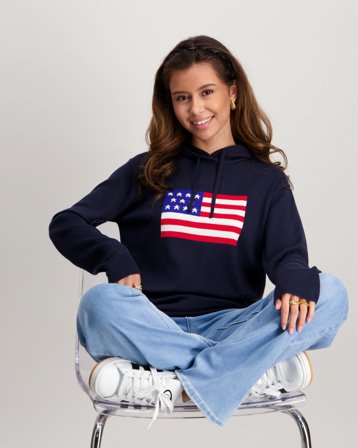 RYVLS Flag Knit Hoodie Blå Genser Jente - Kids Brand Store