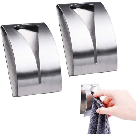 2 stk selvklebende håndkleholdere, ingen boring nødvendig, rustfritt stål, krokholder håndkleholder håndklekrok tekjøkkenhåndkleholder for bad kjøkken