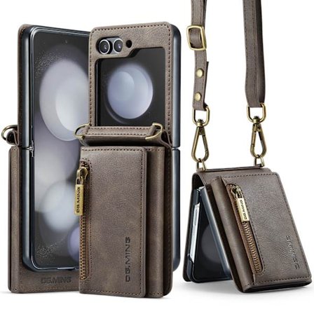 Yhteensopiva Samsung Z Flip6/5/4/3 vetoketjullisen lompakkokotelon kanssa coffee Z Flip 3