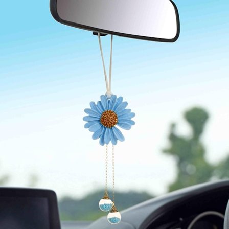 Blå Tusindfryd Solsikke Bil Spejl Charm, Sødt Hængende Ornament til Kvinder Piger, Bil Interiør Dekorativ Æstetisk Gave