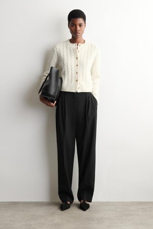 COS Women's Cardigan In Lana Merino Con Lavorazione A Trecce in Bianco