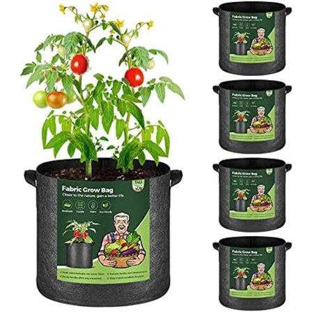 10 gallon växtpåsar med handtag 5-pack, tygkrukor Grow Bag