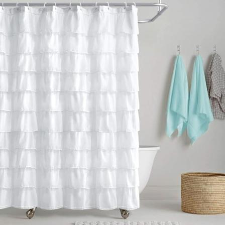 Vit duschdraperi, lantlig volang i tyg för badrum, genomskinliga tygduschdraperier 72 tum White 72"L x 72"W
