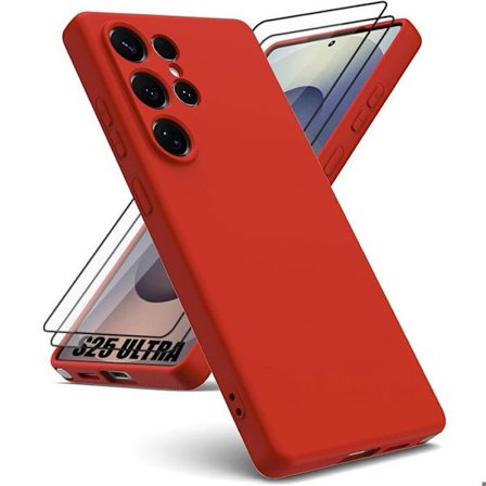 Coque för Samsung Galaxy S25 Ultra - BOOLING - Mjuk Silikon Ultra Slim Stötabsorberande Röd - 2 Härdade Glas