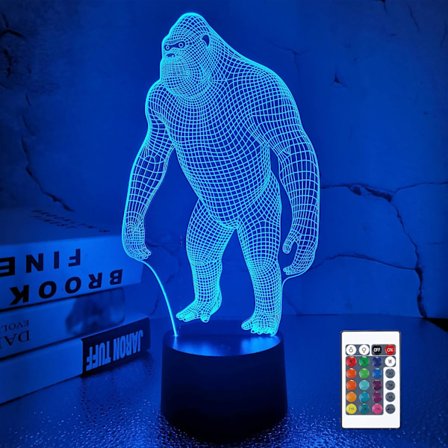3D-yövalo Apina Gorilla LED-yövalo Vauvan Huoneen Apina Lamppu Lapsille Koti Sisustus Joulu Syntymäpäivälahjat 16 Väriä Vaihtuu