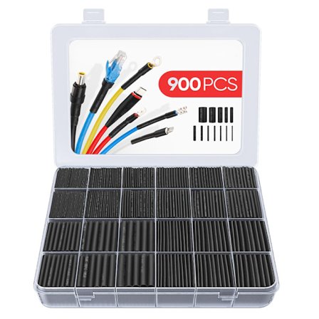 900 stk. svart krympestrømpe, krympestrømpe, krympbar strømpe for elektrisk ledning, 12 størrelser 1-13 mm
