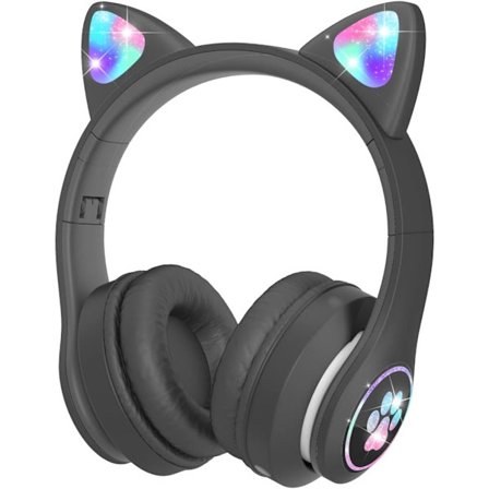 Bluetooth-hörlurar för barn med HD-mikrofon/LED-lampor (svart), 85 dB volymbegränsade barn-hörlurar, stereoljud-hörlurar för barn till smartphone, iP