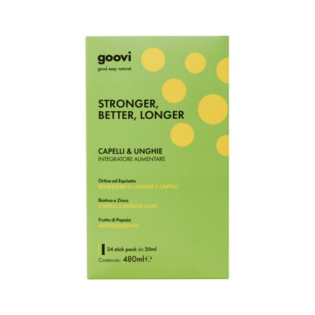 Goovi Integratori Alimentari Capelli & Unghie STRONGER, BETTER, LONGER Stick Pack 24 x 20ml - Integratore Unghie e Capelli