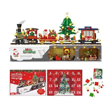 Byggekloss Julekalender Blindboks Nedtelling 24-rutenett Barnas DIY Juletog Byggekloss Blindboks