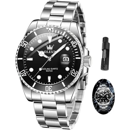 Miesten pyöreä ruostumattomasta teräksestä valmistettu iso kellotaulu viikko kvartsikello vedenpitävä (hopea)