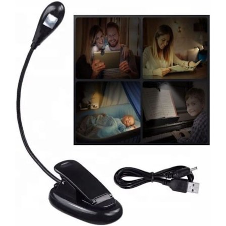 LED-läslampa, läslampa med 360° flexibel klämma och dimmer