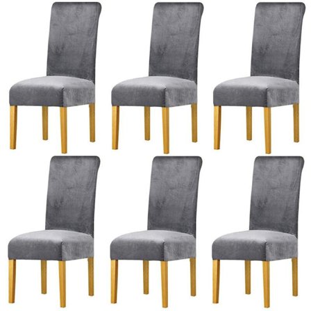 6 stk velour stolbetræk grå stolbeskyttere stretch spisebordsstolbetræk
