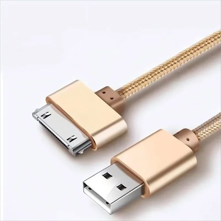 Snabb laddningskabel kompatibel iPhone 4 4s iPad 2 3 iPod 30-stifts nylonflätad tråd metallkontakt dataöverföring synkronisering USB-laddare adapter