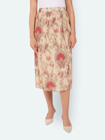 SIGNATURE - Nederdel - Koral - Paisley Mønster / Plisseret