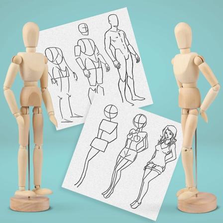 Trefigur 20 cm med stativ - Leddet tredukke - Tremann med fleksibel ledd - Unisex leddfigur