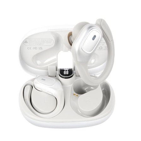 Dubbelmärkta trådlösa on-ear-hörlurar, hörlurar med lång batteritid, Bluetooth 5.3, antisvett, brusreducering, silvervit