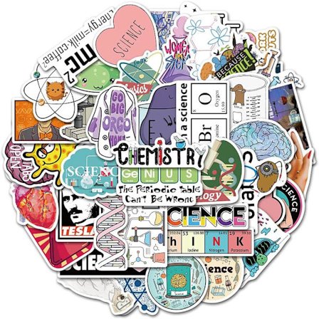 Laboratorieklistremerker med 50 ark vinyl, morsom kjemi og fysikk