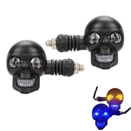 2 st Skull Blinkers, Skull Head Motorcyklar LED Blinkers, 12V Universal för Scooter Dirt Bike Retro
